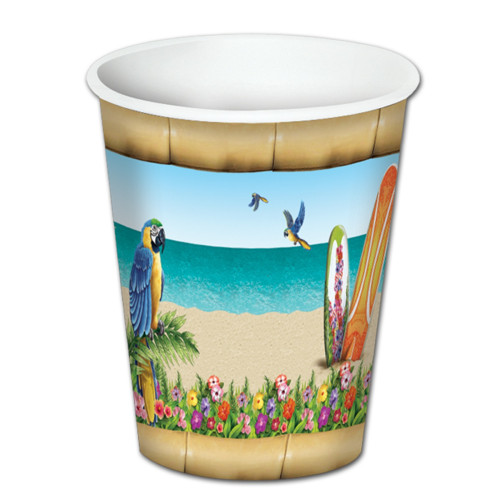 Club Pack of 96 Blue and Green Paradise Disposable Paper Drinking Party Tumbler Cups 8 oz. - IMAGE 1