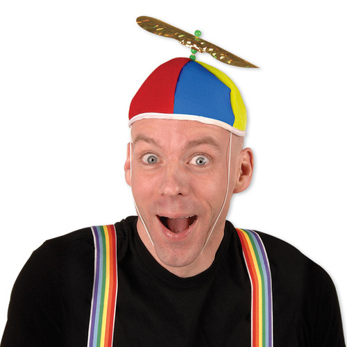 Pack of 12 Vibrantly Colored Spinning Men Adult Cyclone Propeller Beanie Party Hat - One Size - IMAGE 1