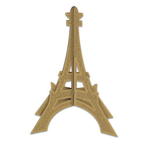Club Pack of 12 Gold Glittered 3D Paris Eiffel Tower Tabletop Decors 12" - IMAGE 1