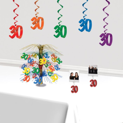 "30" Metallic Whirls Birthday Party Decorations - 3' - Multicolor - Pack of 30 - IMAGE 1