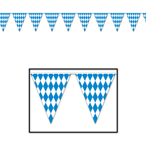 Club Pack of 12 Blue and White Oktoberfest Pennant Banner Hanging Party Decorations 12' - IMAGE 1