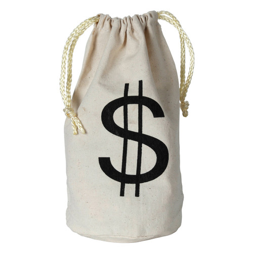 Club Pack of 12 White and Black with Dollar Sign Drawstring Bag 8.5" - IMAGE 1