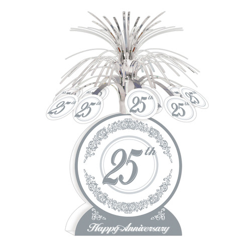 Club Pack of 12 Silver and Gray 25th Happy Anniversary Table Centerpiece Decors 13" - IMAGE 1