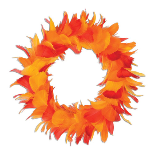 Club Pack of 6 Yellow and Orange Autumn Party Decorative Feather Wreaths 12" - IMAGE 1