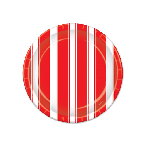 Club Pack of 96 Red and White Disposable Striped Circus Paper Party Banquet Dessert Plates 7" - IMAGE 1