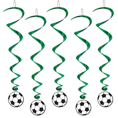 Pack of 6 Green and White Soccer Ball with Dizzy Dangler Hanging Party Decors 40" - IMAGE 1