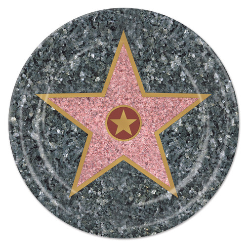 Club Pack of 96 Gray and Pink Disposable Hollywood Star Paper Party Banquet Dessert Plates 7" - IMAGE 1