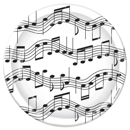 Club Pack of 96 Black and White Disposable Musical Notes Paper Party Banquet Dessert Plates 7" - IMAGE 1