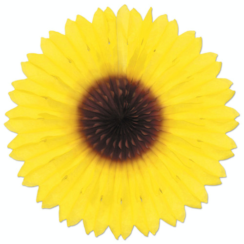 Club Pack of 12 Yellow and Brown Sunflower Round Tissue Fan Party Decors 18" - IMAGE 1
