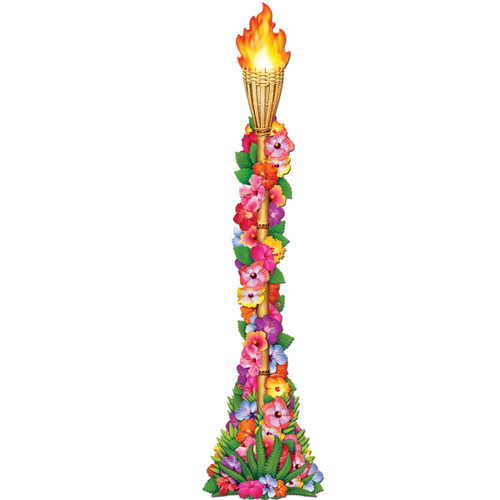 Club Pack of 12 Red and Green Jointed Tropical Floral Tiki Torch Party Decors 4' - IMAGE 1