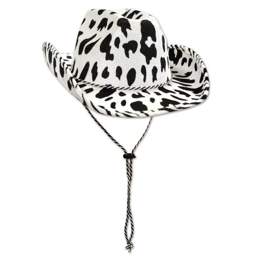 Pack of 6 Adult Size Cow Print Cowboy Hats with Black and White Chin Straps - IMAGE 1