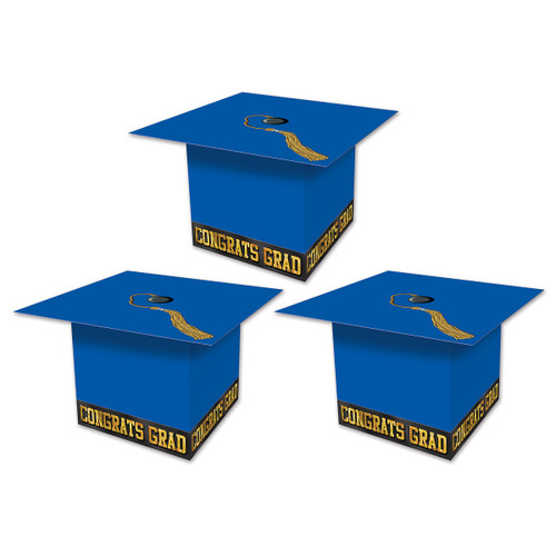 Club Pack of 36 Decorative Cobalt Blue Graduation Cap Favor Boxes 3.25" - IMAGE 1