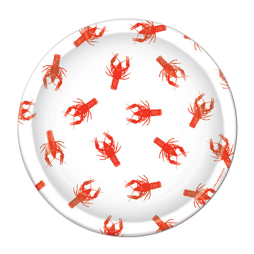 Pack of 96 White and Red Crawfish Disposable Dinner Plates 9" - IMAGE 1