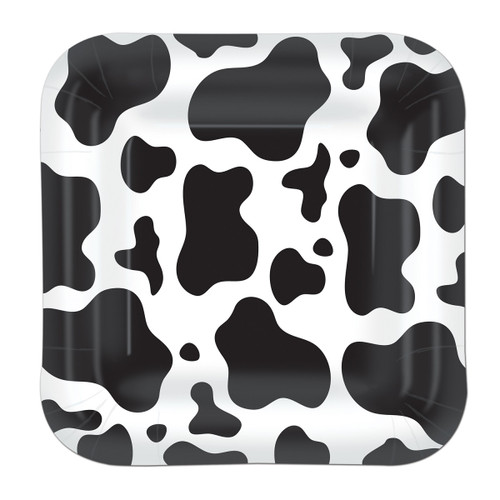 Pack of 96 Black and White Cow Square Disposable Dinner Plates 9" - IMAGE 1