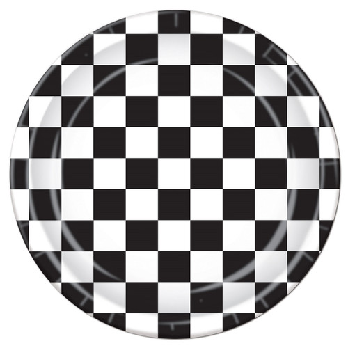 Pack of 96 Black and White Checkered Disposable Dinner Plates 9" - IMAGE 1