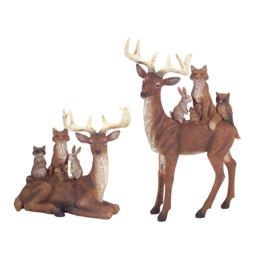 Set of 2 Deer and Woodland Creature Figurines 10” - IMAGE 1