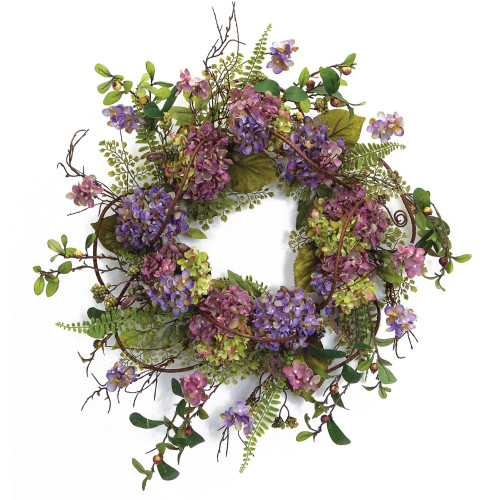 Hydrangea Twig Spring Floral Wreath, 22-Inch - IMAGE 1