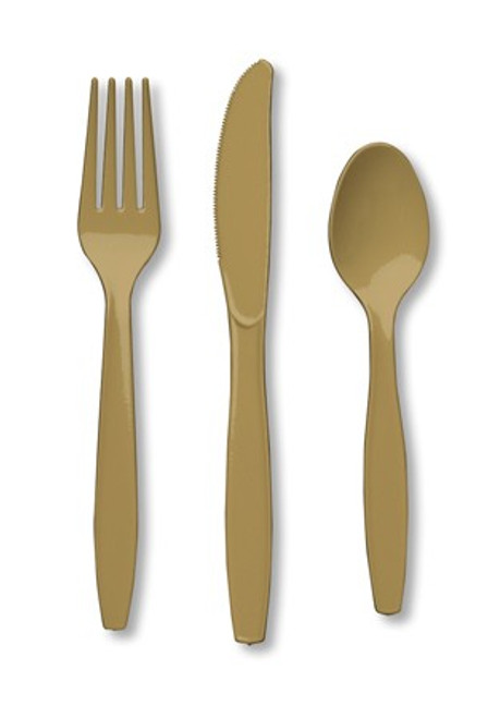 Club Pack of 288 Glittering Gold Party Forks and Spoons 7.5" - IMAGE 1