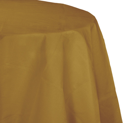 Club Pack of 12 Gold Disposable Round Picnic Party Table Covers 82" - IMAGE 1