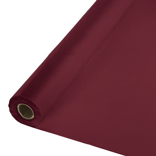 100' Burgundy Red Disposable Plastic Banquet Party Table Cloth Roll - IMAGE 1