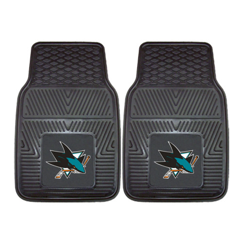 Set of 2 Black and Blue NHL San Jose Sharks Front Car Mats 17" x 27" - IMAGE 1