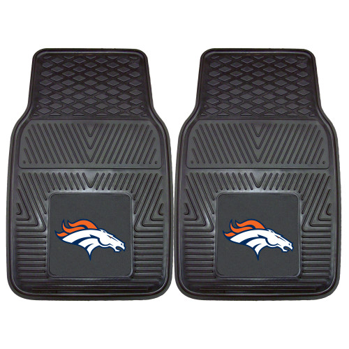 Set of 2 Black and Orange NFL Denver Broncos Car Mats 17" x 27" - IMAGE 1