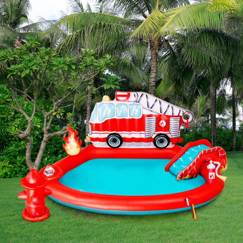 82" Fire Engine Inflatable Swimming Spray Pool and Play Center - IMAGE 1
