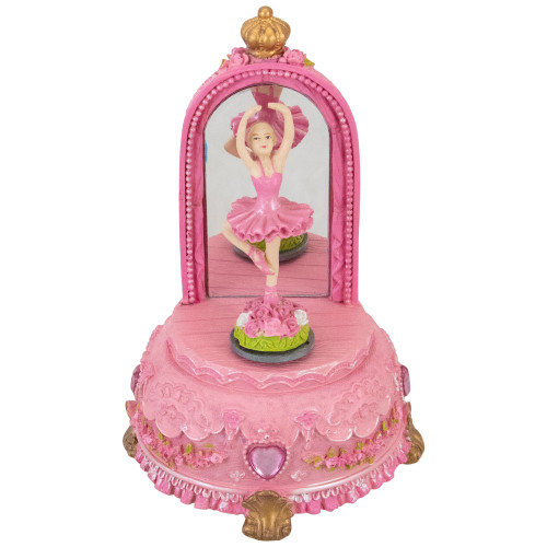 5.5” Pink Twirling Ballerina Music Box – Children’s Resin Tabletop Decoration Playing “Swan Lake” - IMAGE 1