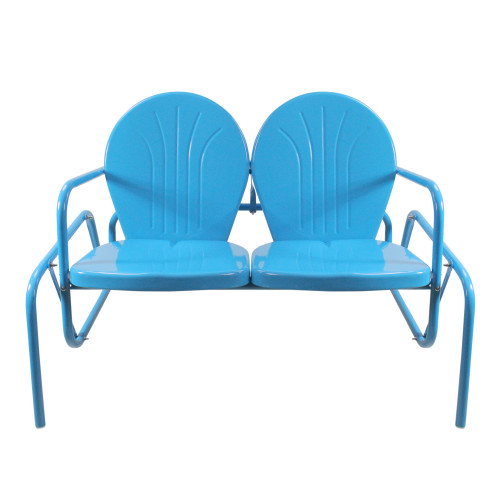 2-Person Outdoor Retro Metal Tulip Double Glider Patio Chair, Turquoise Blue - IMAGE 1