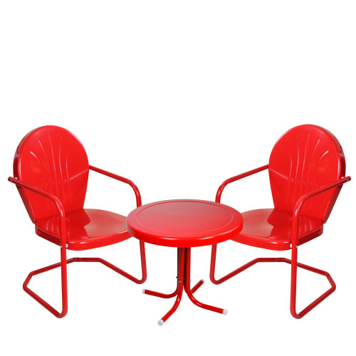 3-Piece Retro Metal Tulip Chairs and Side Table Outdoor Set, Red - IMAGE 1
