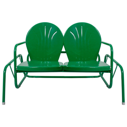 2-Person Outdoor Retro Tulip Steel Double Glider Chair, Green - IMAGE 1
