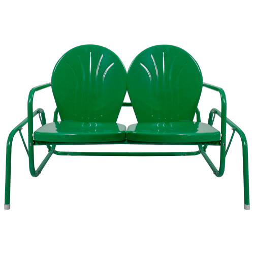 2-Person Outdoor Retro Tulip Metal Patio Double Glider Chair, Green - IMAGE 1