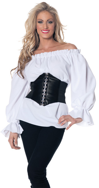 Women's White and Black Renaissance Blouse Halloween Costume - XL - IMAGE 1