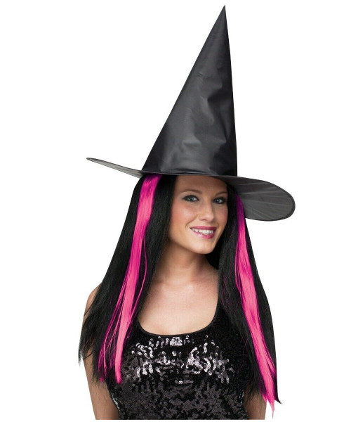 Women's Witch Hat With Hair Halloween Accessories, - One Size - IMAGE 1