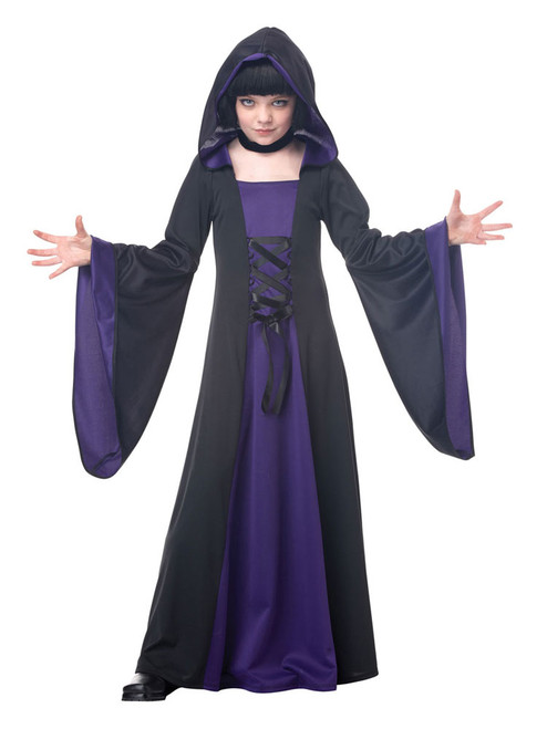 Childs Purple and Black Hooded Robe Halloween Costume - Large - IMAGE 1