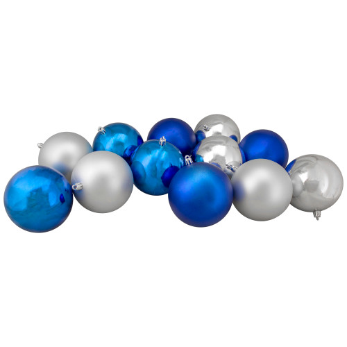 12ct Silver and Blue 2-Finish Shatterproof Ball Christmas Ornaments 4" - IMAGE 1