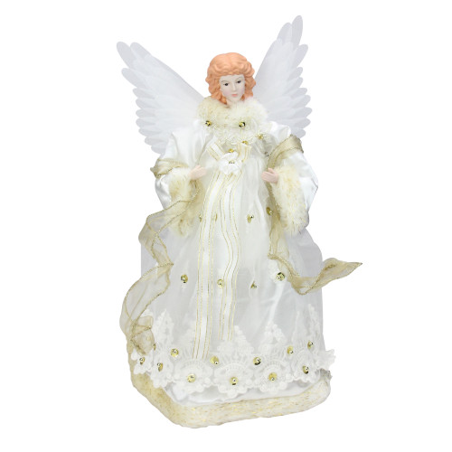 16" Lighted Gold Fiber Optic Animated Porcelain Angel Christmas Tree Topper - IMAGE 1