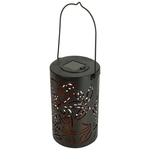 8" Black Owl Outdoor Solar Lantern with Handle - IMAGE 1