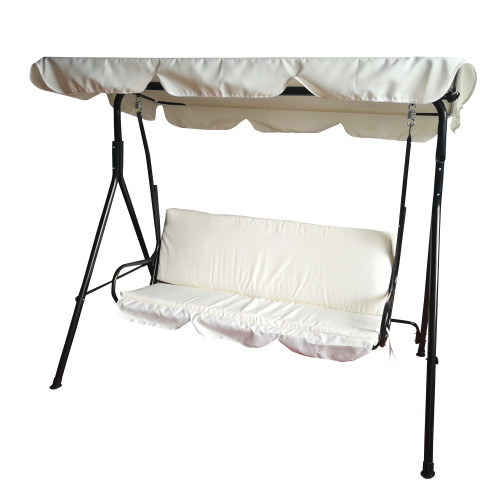 3-Seater Outdoor Patio Swing with Adjustable Canopy - Cream - IMAGE 1