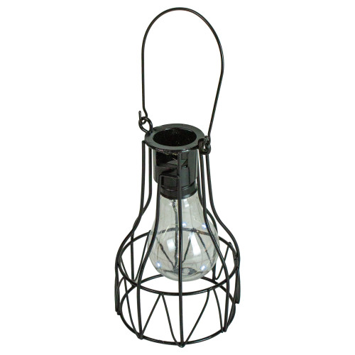 6.5" Black Geometric Edison Outdoor Hanging Solar Lantern with Handle - IMAGE 1