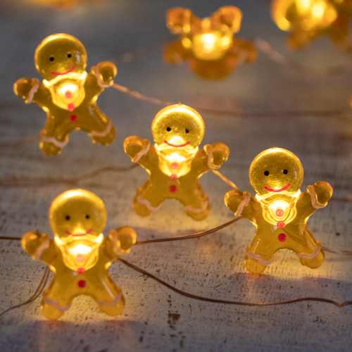 20-Count LED Mini Gingerbread Men Christmas Fairy Lights, 6.5 ft Silver Wire - IMAGE 1