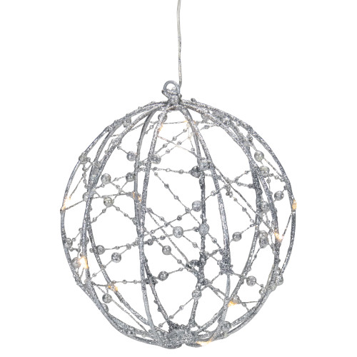 LED Lighted Silver Wire Christmas Ball Decoration - Warm White Lights - 8" - IMAGE 1