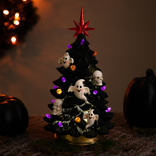 LED Lighted Skull and Ghost Halloween Tree - 12" - IMAGE 1