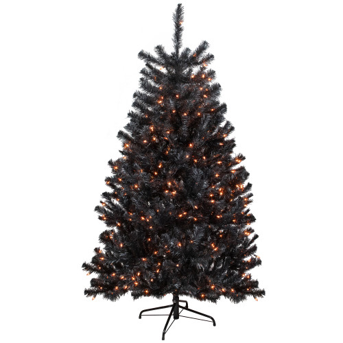 6ft Pre-Lit Black Noble Spruce Artificial Halloween Tree, Orange Lights - IMAGE 1