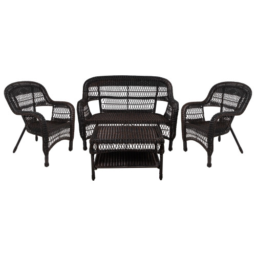 4-Piece Resin Wicker Outdoor Patio Conversation Set - Black/Brown - IMAGE 1