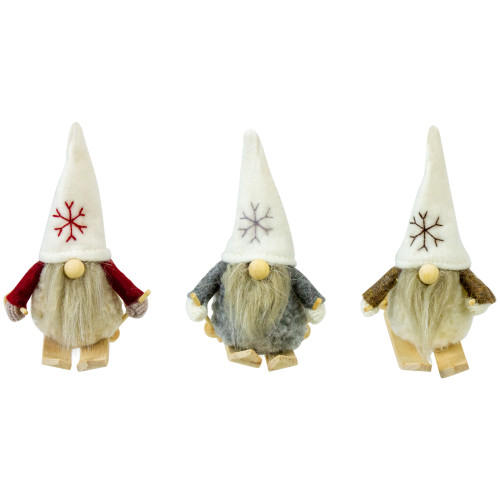 Set of 3 Skiing Gnomes Christmas Ornaments 4.5" - IMAGE 1