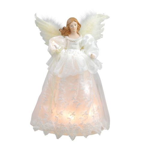 14" Ivory and White Lighted Angel Christmas Tree Topper - Clear Lights - IMAGE 1