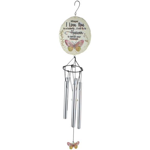20" Whisper I Love You Pink Butterfly Memorial Wind Chime - IMAGE 1