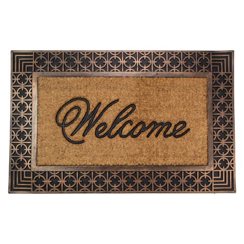 Gold and Natural Coir Rectangular "Welcome" Doormat 23" x 35" - IMAGE 1