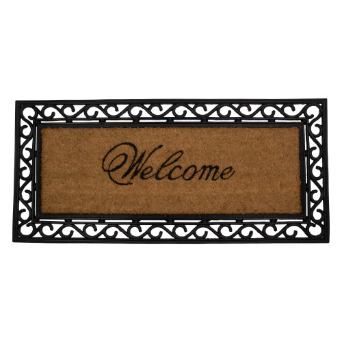 Black and Natural Coir Rectangular "Welcome" Doormat 22" x 48" - IMAGE 1